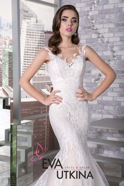 Свадебное платье Вивьен. Силуэт Рыбка. Цвет Белый / Молочный, оттенки Розового. Вид 3