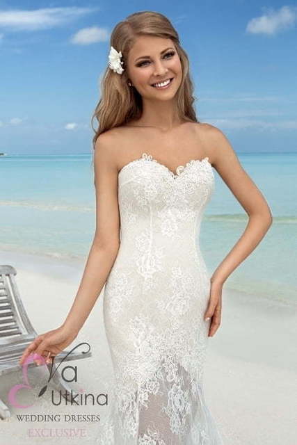 Свадебное платье Алекса. Силуэт Рыбка. Цвет Айвори / Капучино, Белый / Молочный. Вид 4