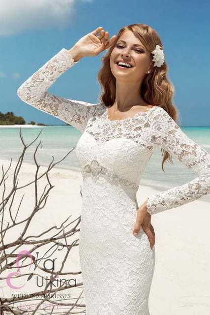 Свадебное платье Эстелла. Силуэт Рыбка. Цвет Белый / Молочный. Вид 3