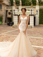 Свадебное платье Solange. Силуэт Рыбка. Цвет Айвори / Капучино, Персик / Оранжевый. Вид 1