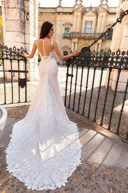 Свадебное платье Lizzi. Силуэт Рыбка, Прямое. Цвет Белый / Молочный, оттенки Розового. Вид 2