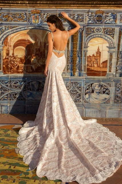 Свадебное платье Michell. Силуэт Рыбка. Цвет Айвори / Капучино, оттенки Розового. Вид 2