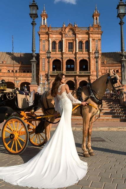 Свадебное платье Heyly. Силуэт Рыбка, Прямое. Цвет Белый / Молочный. Вид 2