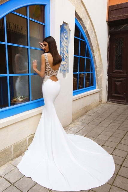 Свадебное платье Juliya. Силуэт Рыбка, Прямое. Цвет Белый / Молочный. Вид 3