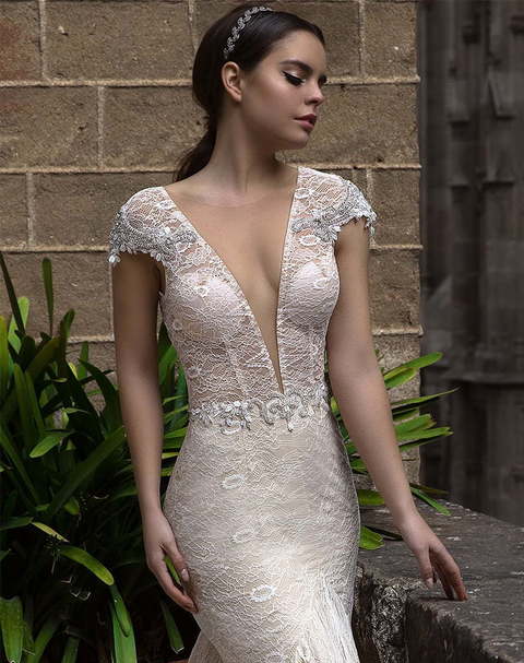 Свадебное платье Tinashe. Силуэт Рыбка. Цвет Айвори / Капучино, Белый / Молочный. Вид 3