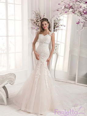 Свадебное платье Орхидея. Силуэт Рыбка. Цвет Белый / Молочный, Айвори / Капучино. Вид 1