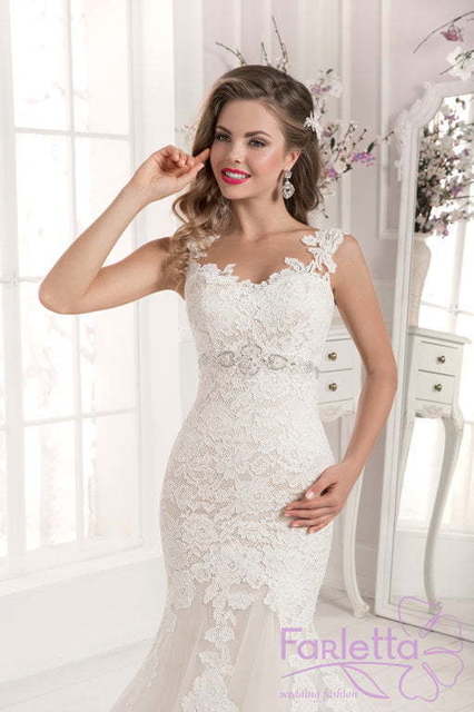 Свадебное платье Орхидея. Силуэт Рыбка. Цвет Айвори / Капучино, Белый / Молочный. Вид 3