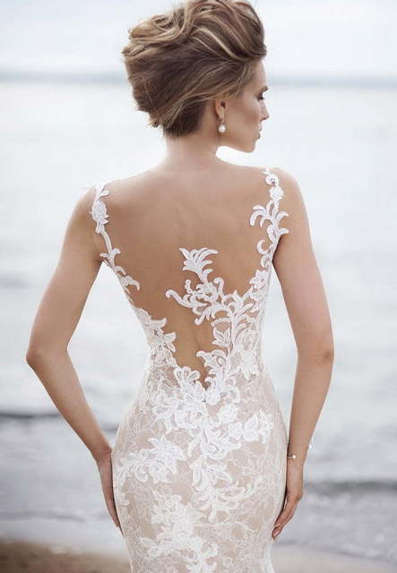 Свадебное платье Golden Hind. Силуэт Рыбка, Прямое. Цвет Айвори / Капучино, оттенки Розового. Вид 4