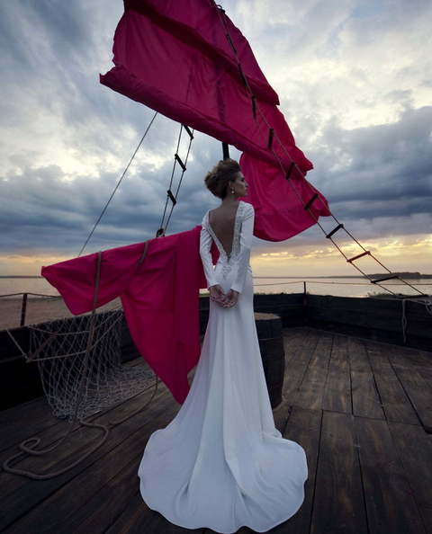 Свадебное платье Cutty Sark. Силуэт Рыбка, Прямое. Цвет Белый / Молочный. Вид 3