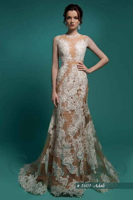 Свадебное платье Адали. Силуэт Рыбка, Прямое. Цвет Айвори / Капучино, Белый / Молочный. Вид 3