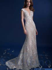 Свадебное платье Карлин. Силуэт Прямое. Цвет Белый / Молочный, Айвори / Капучино, оттенки Розового. Вид 1