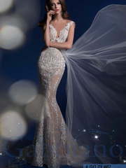 Свадебное платье Соландж. Силуэт Рыбка. Цвет Айвори / Капучино, оттенки Розового. Вид 1