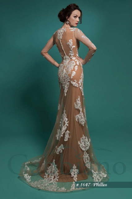 Свадебное платье Филлис. Силуэт Рыбка, Прямое. Цвет Айвори / Капучино. Вид 2