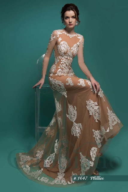 Свадебное платье Филлис. Силуэт Рыбка, Прямое. Цвет Айвори / Капучино. Вид 3