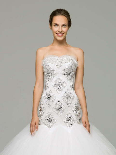 Свадебное платье Tiffany. Силуэт Рыбка, Пышное. Цвет Белый / Молочный, Пепельный / Металлик. Вид 3