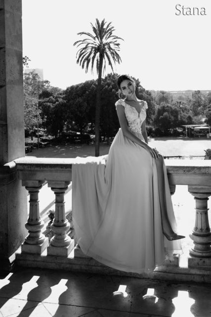 Свадебное платье Stana. Силуэт Греческий, Прямое. Цвет Айвори / Капучино, Персик / Оранжевый, оттенки Розового. Вид 3