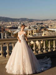 Свадебное платье Leda. Силуэт Пышное. Цвет Айвори / Капучино, Персик / Оранжевый, оттенки Розового. Вид 1