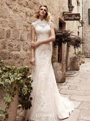 Свадебное платье Marrilee. Силуэт Прямое, Рыбка. Цвет Белый / Молочный, Айвори / Капучино, оттенки Розового. Вид 1