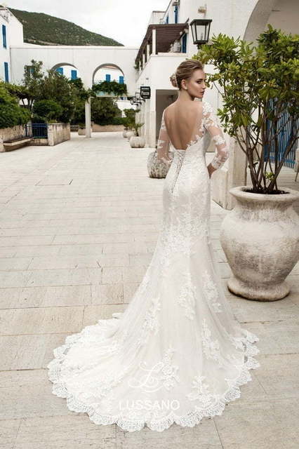 Свадебное платье Mircella. Силуэт Рыбка, Прямое. Цвет Айвори / Капучино, Белый / Молочный. Вид 2