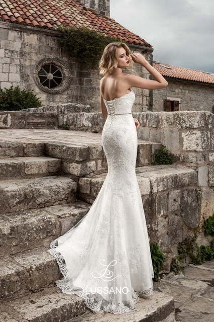 Свадебное платье Meribelle. Силуэт Рыбка, Прямое. Цвет Белый / Молочный. Вид 2