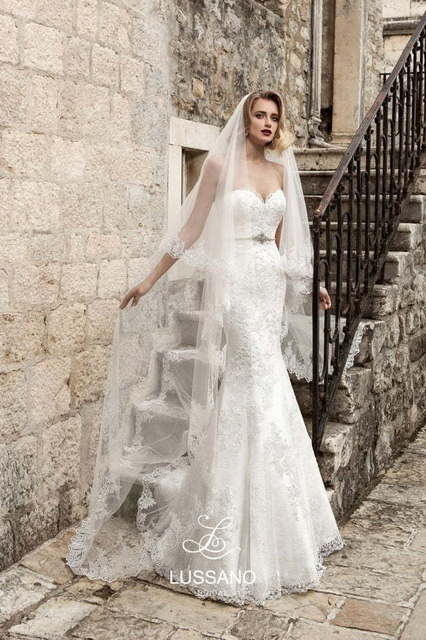 Свадебное платье Meribelle. Силуэт Рыбка, Прямое. Цвет Белый / Молочный. Вид 3