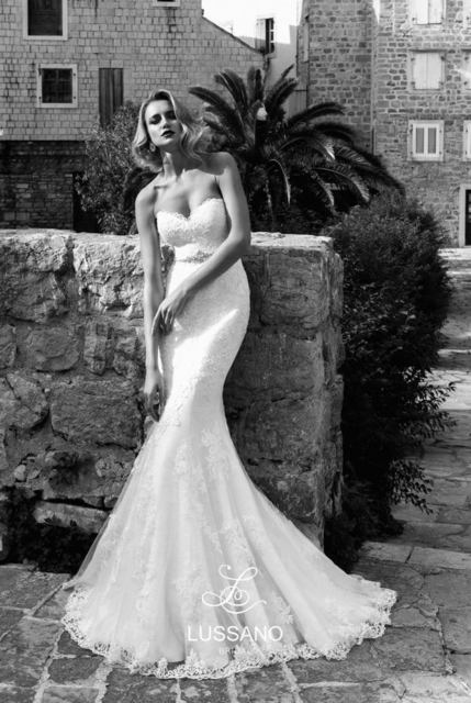 Свадебное платье Meribelle. Силуэт Рыбка, Прямое. Цвет Белый / Молочный. Вид 4