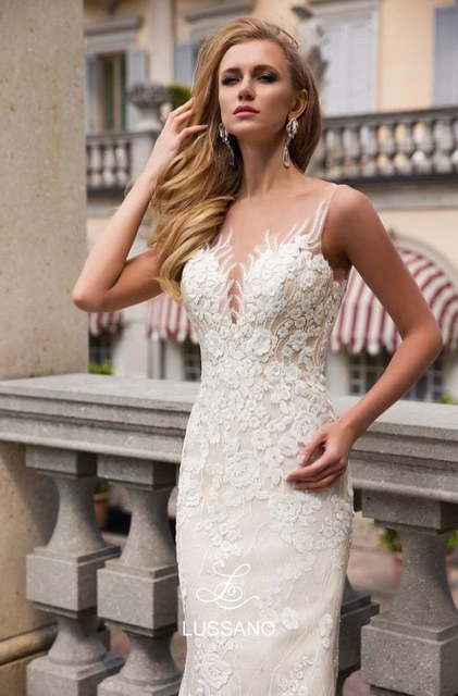 Свадебное платье Dania. Силуэт Рыбка, Прямое. Цвет Айвори / Капучино, Белый / Молочный. Вид 3