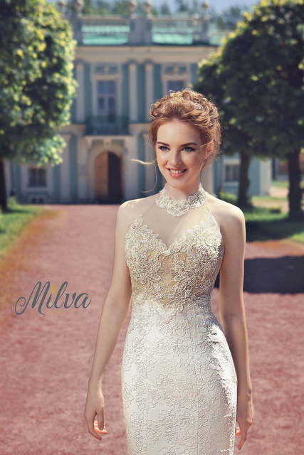 Свадебное платье Эйвери. Силуэт Рыбка. Цвет Айвори / Капучино, Белый / Молочный, Золото. Вид 3