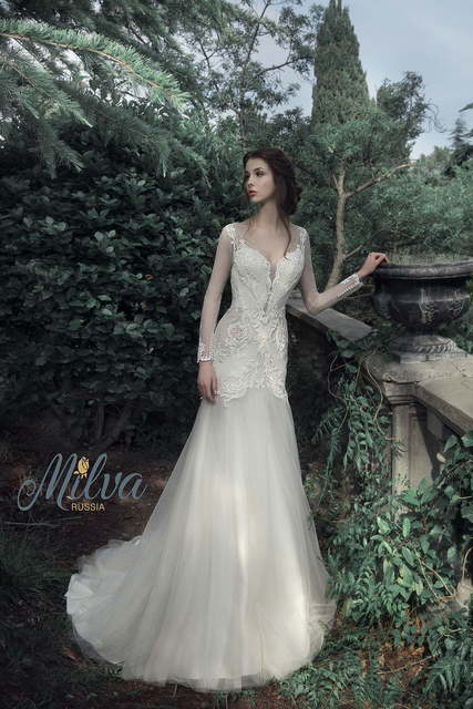 Свадебное платье Исабелла. Силуэт Рыбка. Цвет Белый / Молочный. Вид 3