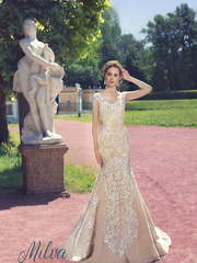 Свадебное платье Тересса. Силуэт Прямое, Рыбка. Цвет Айвори / Капучино, Персик / Оранжевый. Вид 1