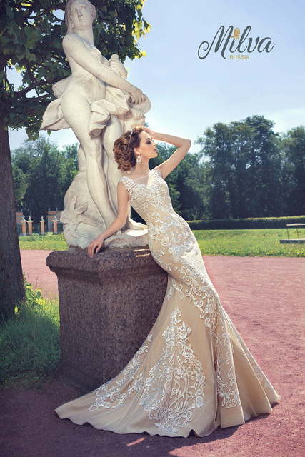 Свадебное платье Тересса. Силуэт Рыбка, Прямое. Цвет Айвори / Капучино, Персик / Оранжевый. Вид 4