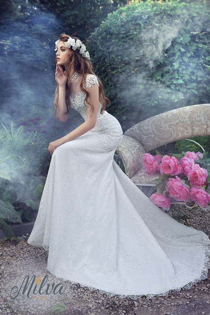 Свадебное платье Росария. Силуэт Рыбка, Прямое. Цвет Белый / Молочный. Вид 6