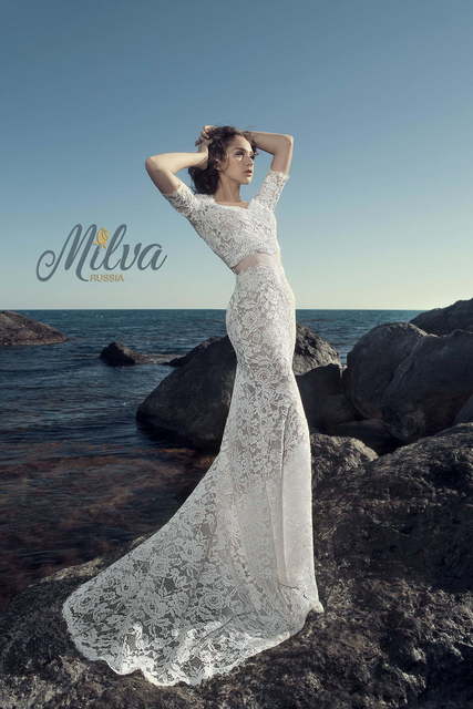 Свадебное платье Малибу. Силуэт Рыбка, Прямое. Цвет Белый / Молочный. Вид 2