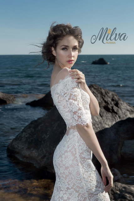 Свадебное платье Малибу. Силуэт Рыбка, Прямое. Цвет Белый / Молочный. Вид 3