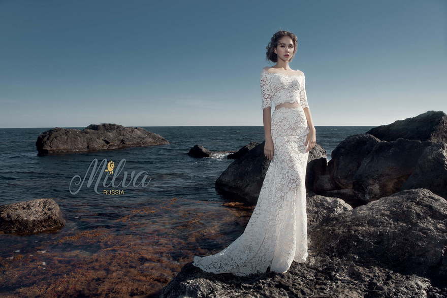 Свадебное платье Малибу. Силуэт Рыбка, Прямое. Цвет Белый / Молочный. Вид 4