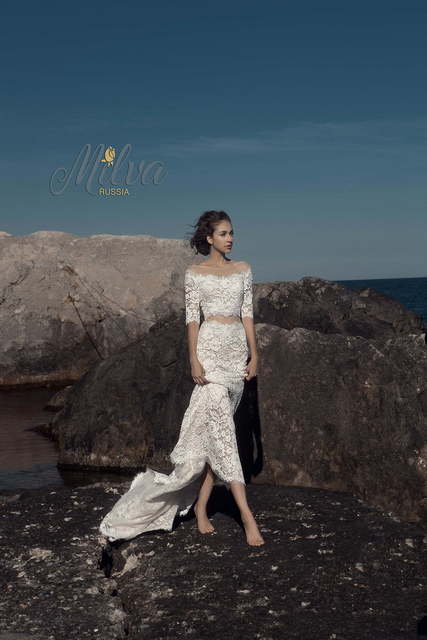 Свадебное платье Малибу. Силуэт Рыбка, Прямое. Цвет Белый / Молочный. Вид 5