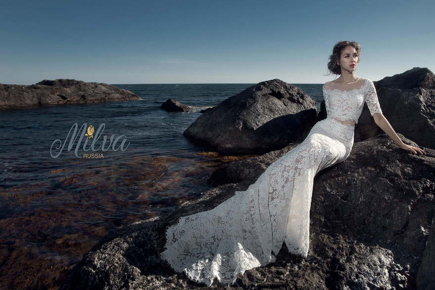 Свадебное платье Малибу. Силуэт Рыбка, Прямое. Цвет Белый / Молочный. Вид 6