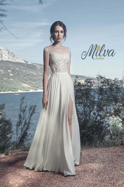 Свадебное платье Сейшела. Силуэт Прямое. Цвет Айвори / Капучино, Белый / Молочный. Вид 4