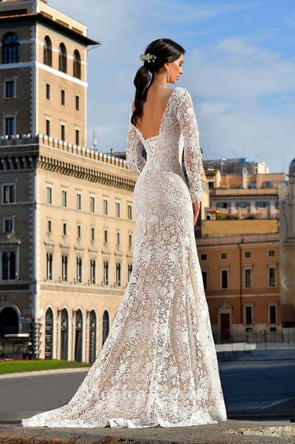 Свадебное платье Ernesta. Силуэт Прямое. Цвет Айвори / Капучино, Белый / Молочный. Вид 3