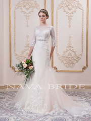 Свадебное платье April. Силуэт Рыбка. Цвет Айвори / Капучино, Персик / Оранжевый, оттенки Розового. Вид 1