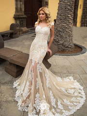 Свадебное платье Leonelle. Силуэт Рыбка. Цвет Айвори / Капучино, Персик / Оранжевый. Вид 2