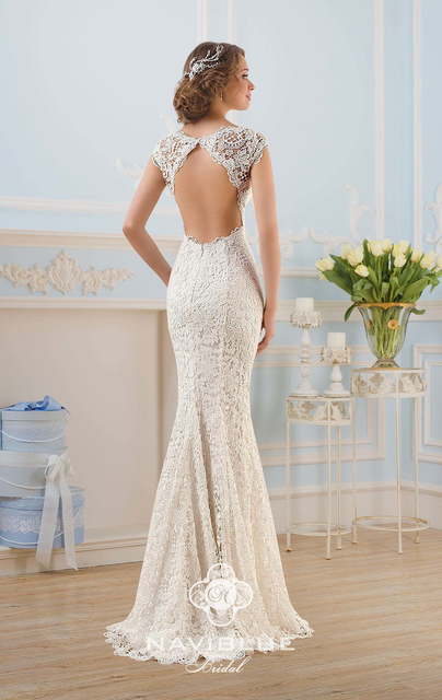 Свадебное платье 14006. Силуэт Рыбка. Цвет Айвори / Капучино, Белый / Молочный. Вид 3