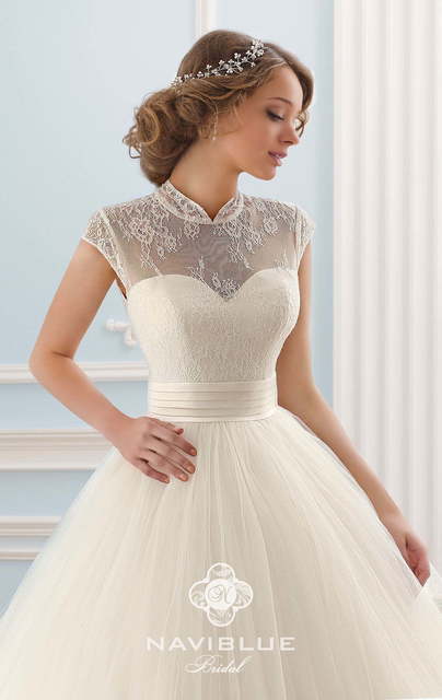 Свадебное платье 14001-1. Силуэт Пышное. Цвет Белый / Молочный. Вид 1