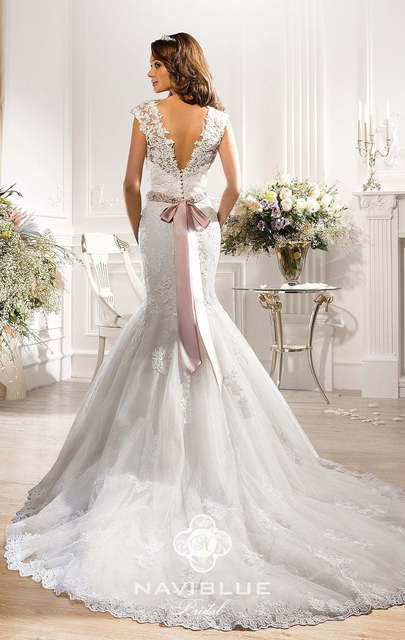 Свадебное платье 13096. Силуэт Рыбка. Цвет Белый / Молочный. Вид 2