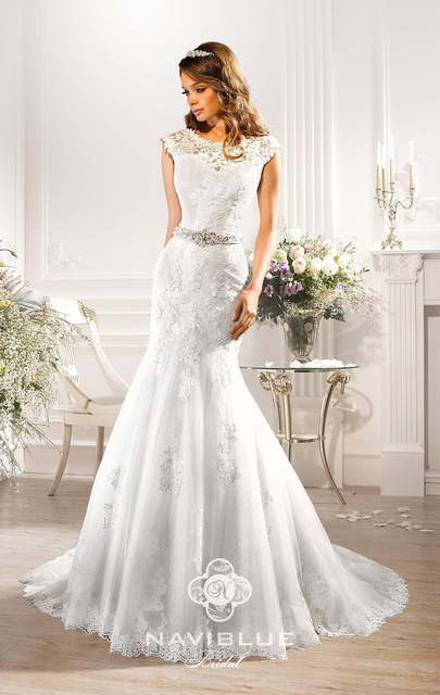 Свадебное платье 13096. Силуэт Рыбка. Цвет Белый / Молочный. Вид 3