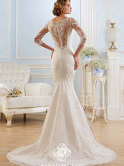 Свадебное платье 13038. Силуэт Рыбка. Цвет Белый / Молочный, Айвори / Капучино. Вид 2
