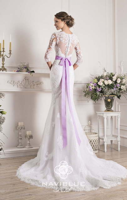 Свадебное платье 13037. Силуэт Рыбка. Цвет Белый / Молочный. Вид 2