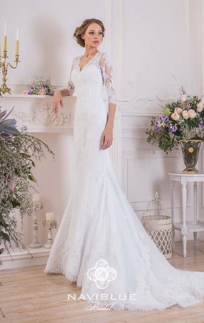 Свадебное платье 13037. Силуэт Рыбка. Цвет Белый / Молочный. Вид 4