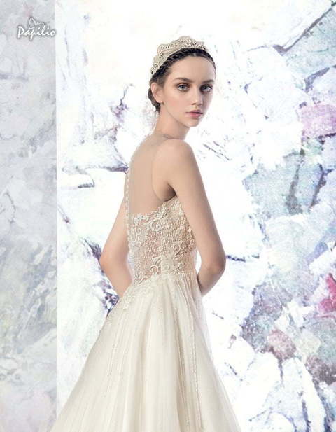 Свадебное платье Сена. Силуэт Греческий, Прямое. Цвет Айвори / Капучино, Белый / Молочный. Вид 3