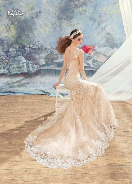 Свадебное платье Квезаль. Силуэт Рыбка, Прямое. Цвет Айвори / Капучино. Вид 3